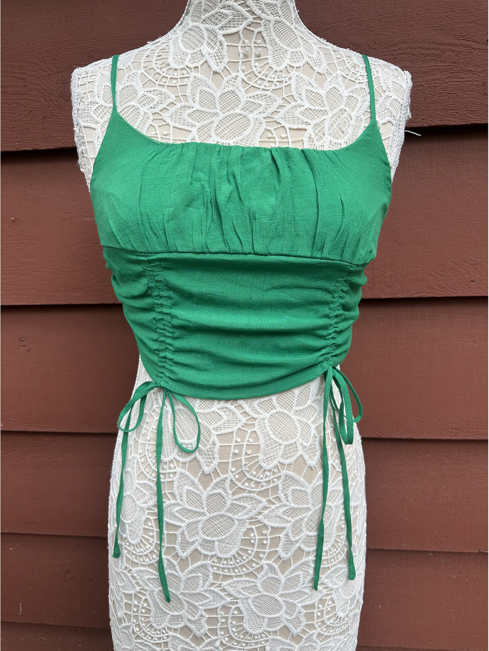 NWT Fashion Nova Green Ruched Drawstring Crop Top
